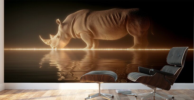 Luminous Giant – Rhinoceros Reflection Print Wall Murals