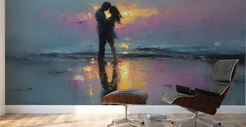 Sunset Kiss – Romantic Seascape Art Print Wall Murals