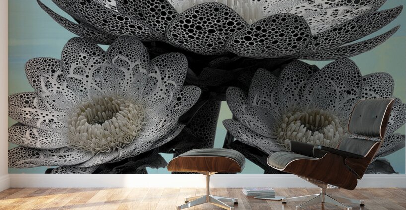 Lace Petal Trio – Modern Lotus Bloom Art Print Wall Murals