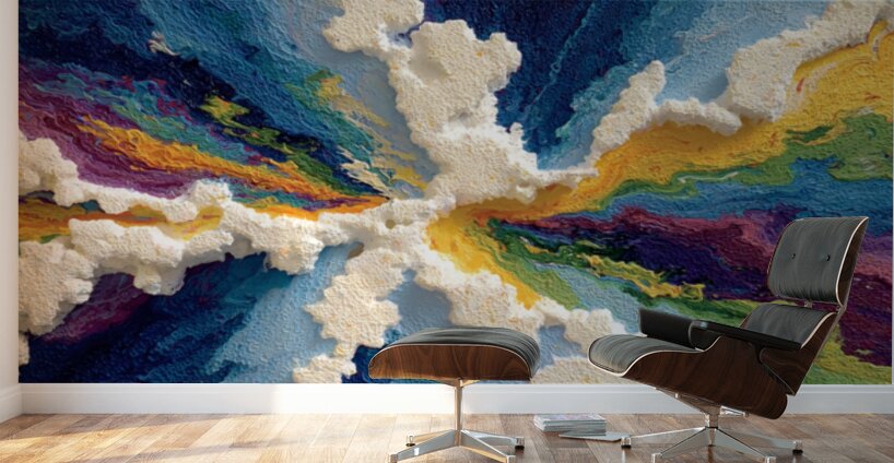 Spectrum Cloudburst – Textured Impasto Abstract Print Wall Murals