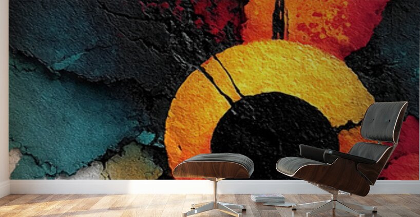 Solar Ring – Red Gold Textured Abstract Print Wall Murals