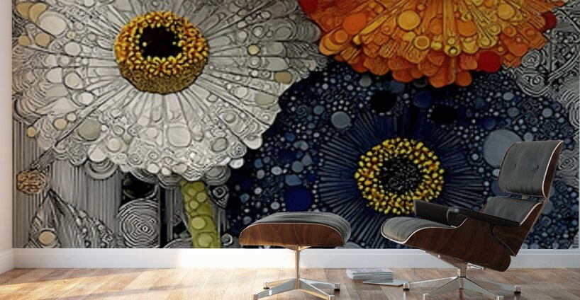 4 x Bloom – Zinnia Flowers Abstract Print Wall Murals