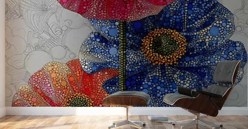 Cosmic Petals – Pink and Blue Pop Art Floral Print Wall Murals