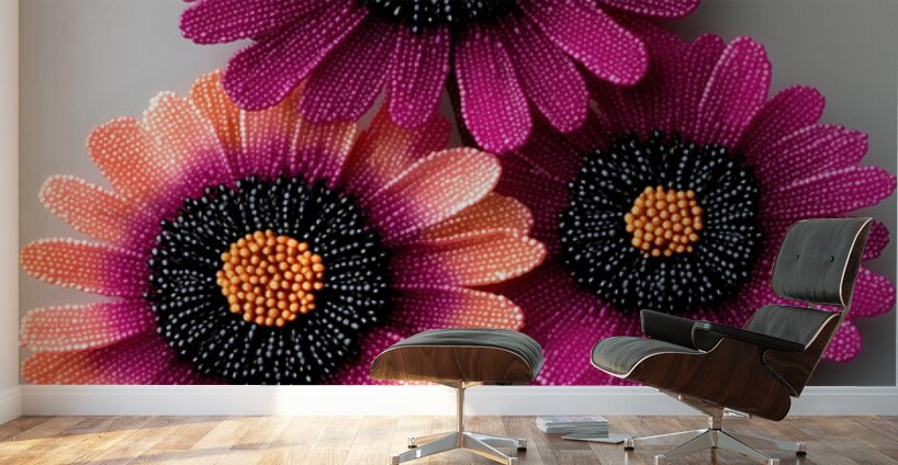 Beaded Blossoms – Textured Pink Daisy Abstract Print Wall Murals