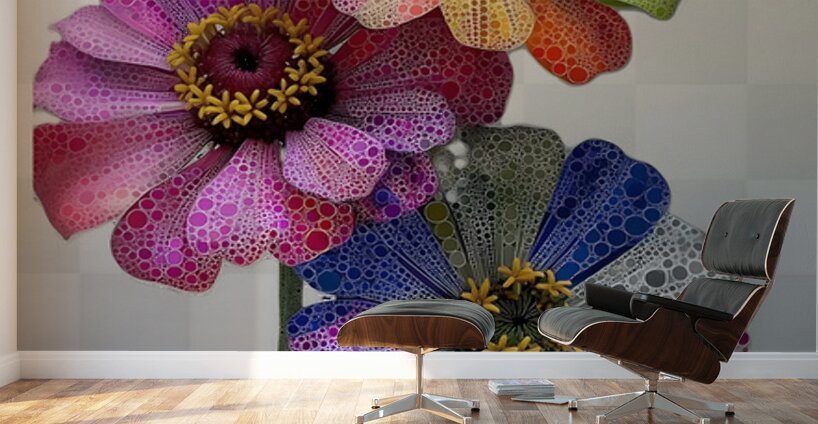 Pixel Bloom Trio – Pop Art Floral Abstract Print Wall Murals