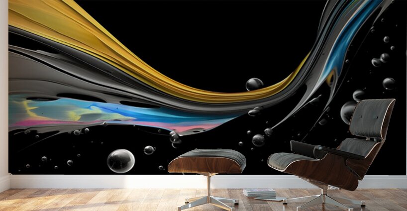 Night Tide – Gold Current Abstract Print Wall Murals