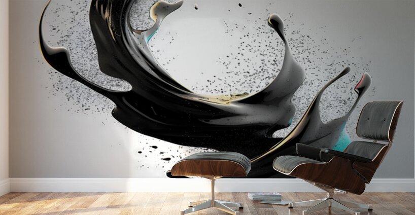 Orbiting Ink – Fluid Monochrome Motion Print Wall Murals