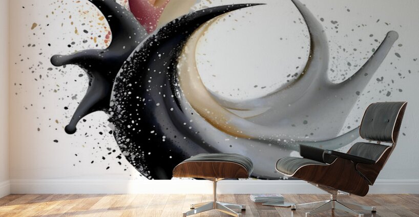 Crescent Surge – Minimal Ink & Color Burst Print Wall Murals