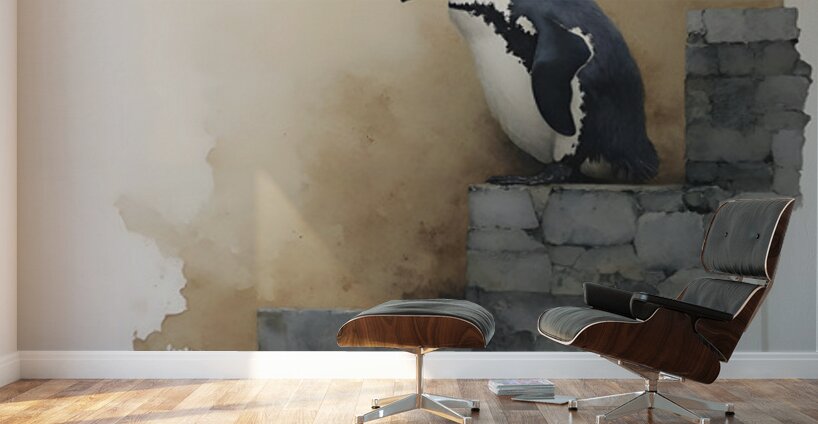 Steps of Solitude – Penguin on Stone Wall Print Wall Murals