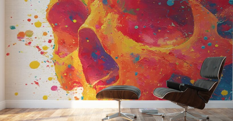 Neon Rebirth – Splatter Skull Canvas Wall Murals