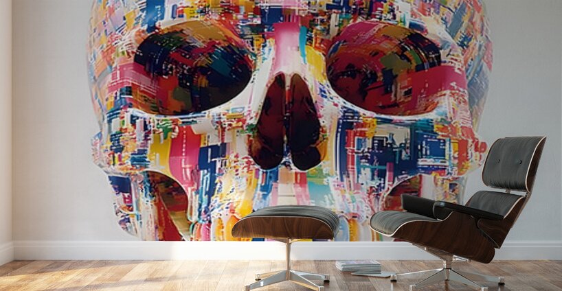 The Architect – Color Grid Skull Print Wall Murals