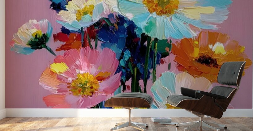 Pink Room Bouquet – Floral Still Life Print Wall Murals
