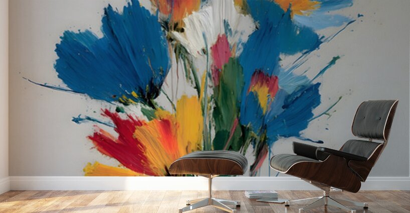 Primary Bloom – Abstract Floral Energy Print Wall Murals