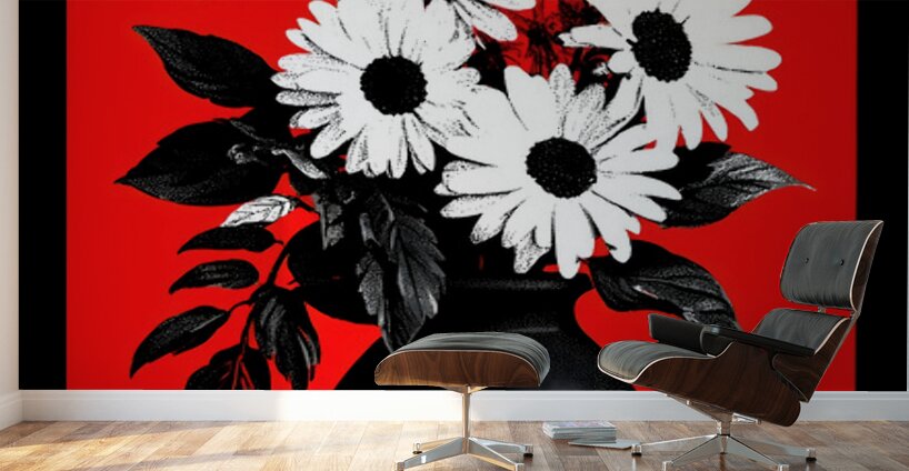 Noir Daisies – Pop Contrast Floral Print Wall Murals