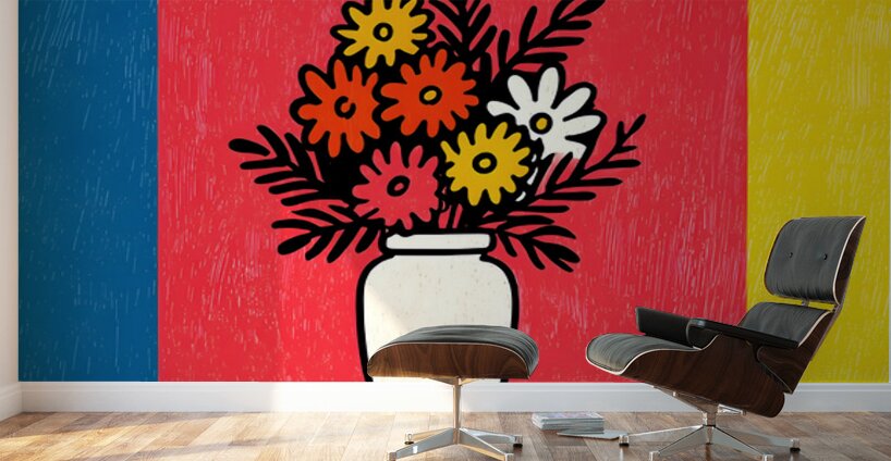 Color Field Blooms – Retro Graphic Vase Print Wall Murals