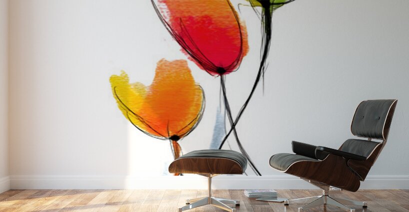 Threefold Harmony – Minimalist Watercolor Vase Print Wall Murals