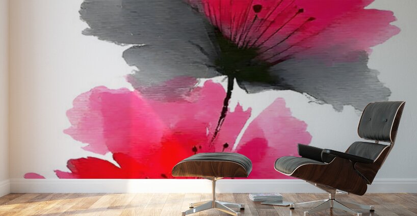 Crimson Petal Mist – Modern Watercolor Floral Print Wall Murals