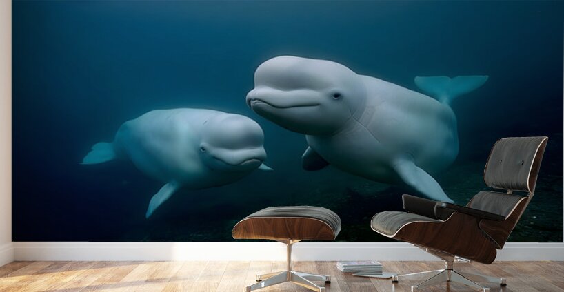 Blue Silence – Belugas in Still Water Print Wall Murals