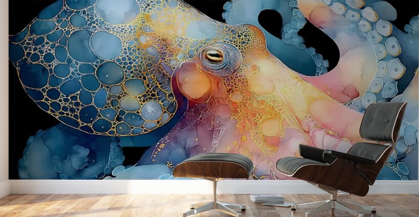 Abyssal Gold – Octopus Luminescence Print Wall Murals