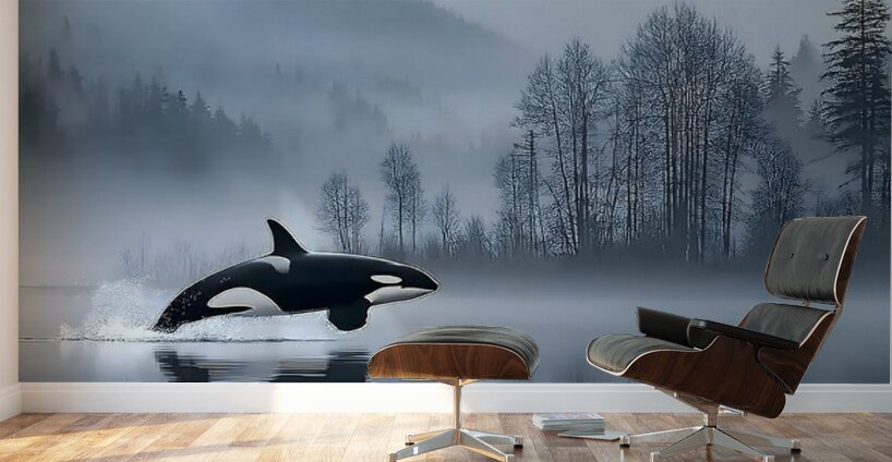 Whispers of the Sea – Orca in the Mist Print Wall Murals
