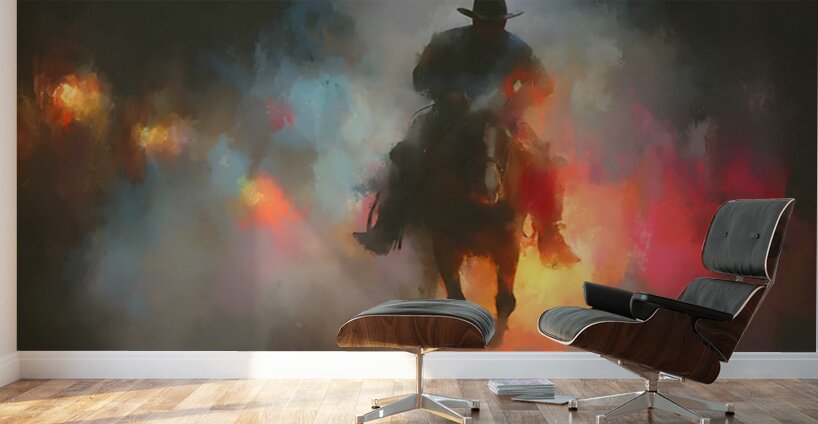 Through the Smoke – Western Cowboy Print Wall Murals