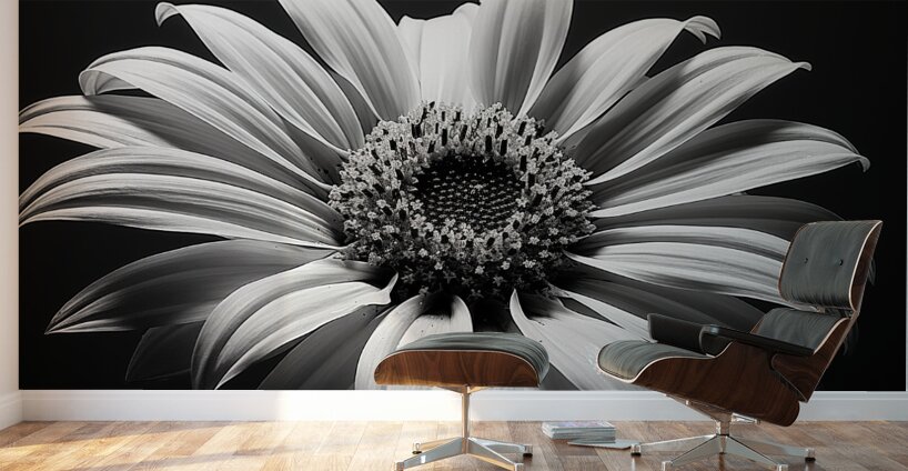 Shadow Bloom – Black and White Sunflower Portrait Print Wall Murals