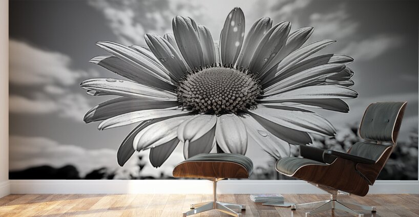 Summer’s Echo – Black and White Sunflower Field Print Wall Murals