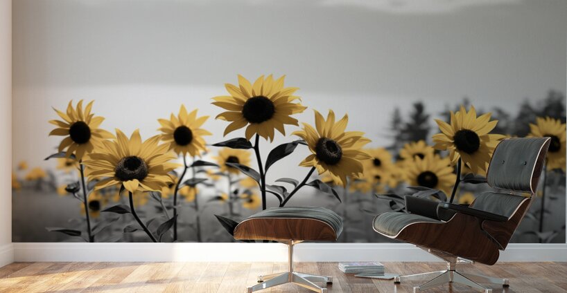 Blue Horizon Bloom – Sunflowers by the Sea Print Wall Murals