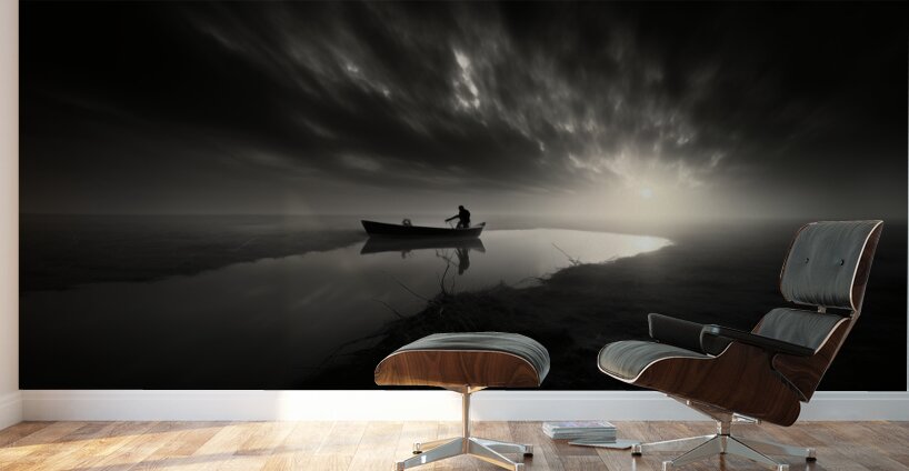 The Fisherman’s Prayer – Black and White Boat at Sea Print Wall Murals