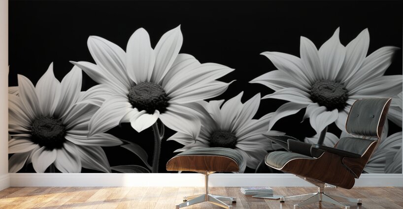 Eternal Bloom – Monochrome Sunflower Field Print Wall Murals