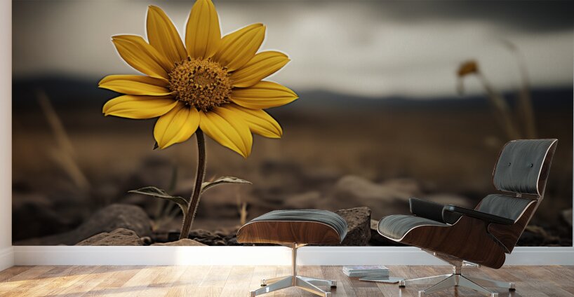 Golden Resolve – Sunflower in Sepia Field Print Wall Murals