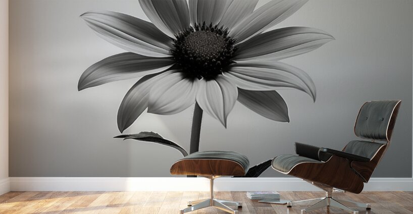 Solitary Grace – Monochrome Sunflower Portrait Print Wall Murals