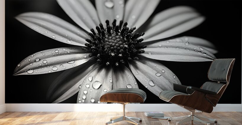 Shadow Petals – Monochrome Floral Elegance Print Wall Murals