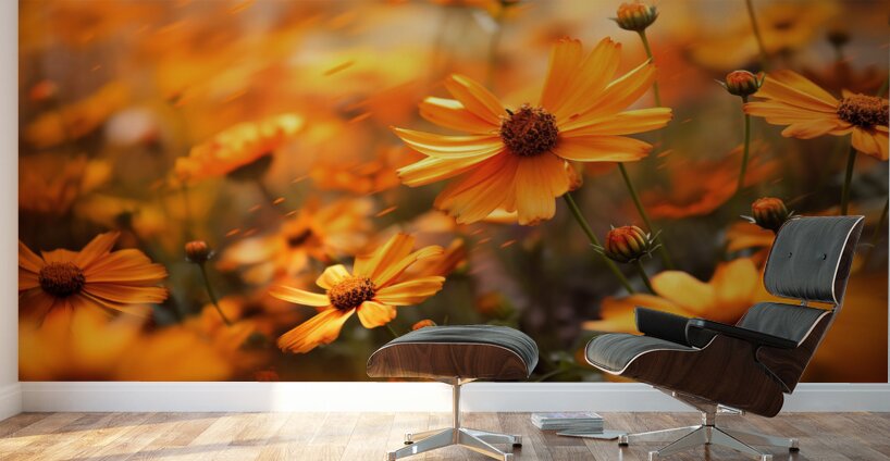 Honeyfield Glow – Warm Sunflower Bokeh Print Wall Murals