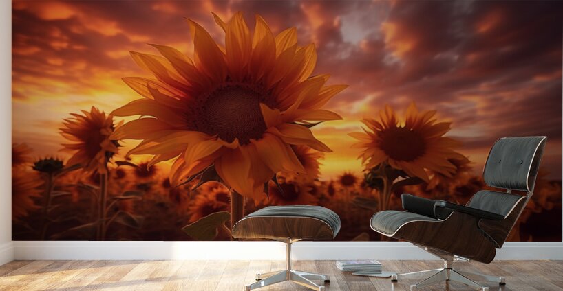 Blaze of Blooms – Dramatic Sunflower Sunset Print Wall Murals