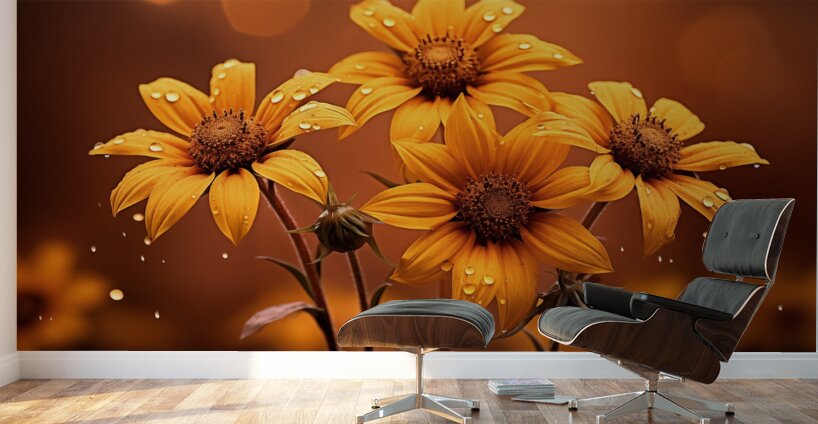 Golden Hour Daisies – Warm Botanical Art Print Wall Murals