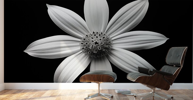 Obsidian Bloom II – Minimal Floral Print Wall Murals