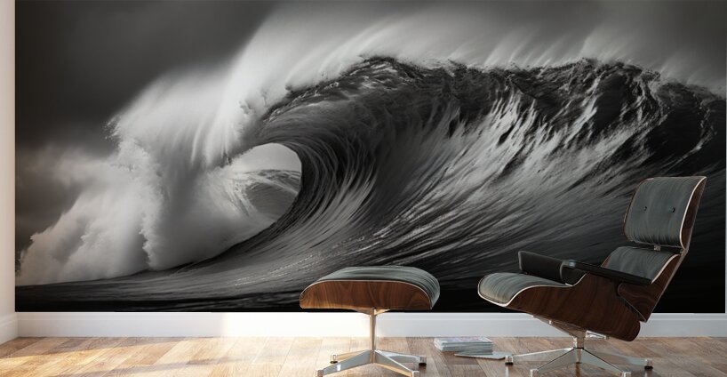 Gale Crest – Monochrome Seascape Panorama Print Wall Murals