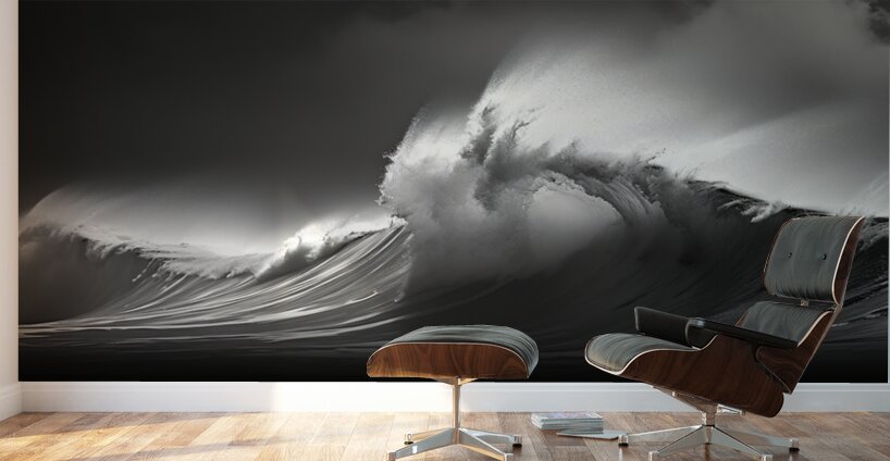 Silver Breaker – Black & White Ocean Wave Print Wall Murals