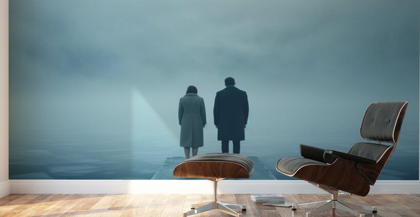 Together at the Shore – Moody Minimalist Couple Photography Print Wall Murals