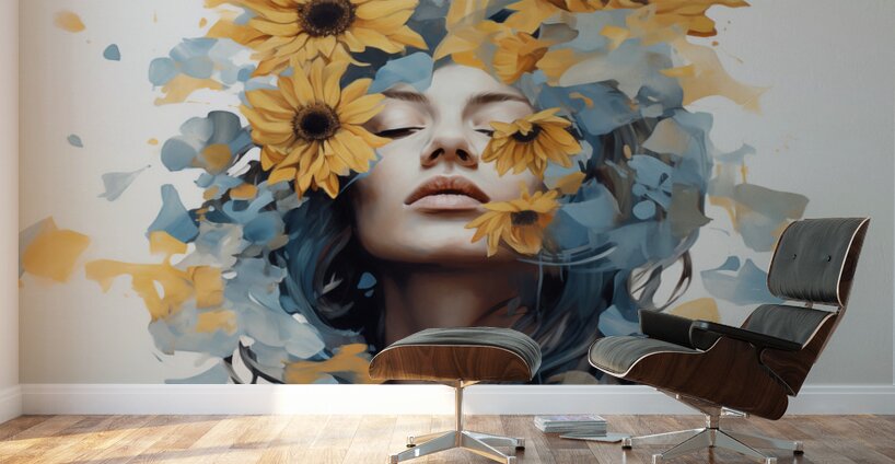 Beautiful Arrangement – Botanical Headpiece Portrait Art Print Wall Murals