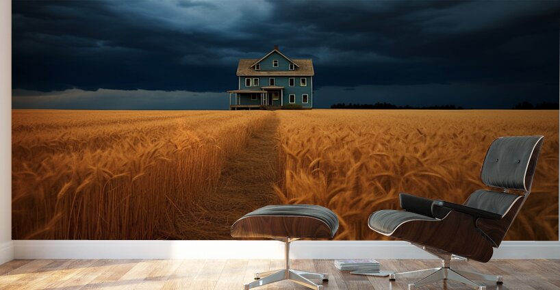 Historical – Golden Prairie Cabin Landscape Art Print Wall Murals