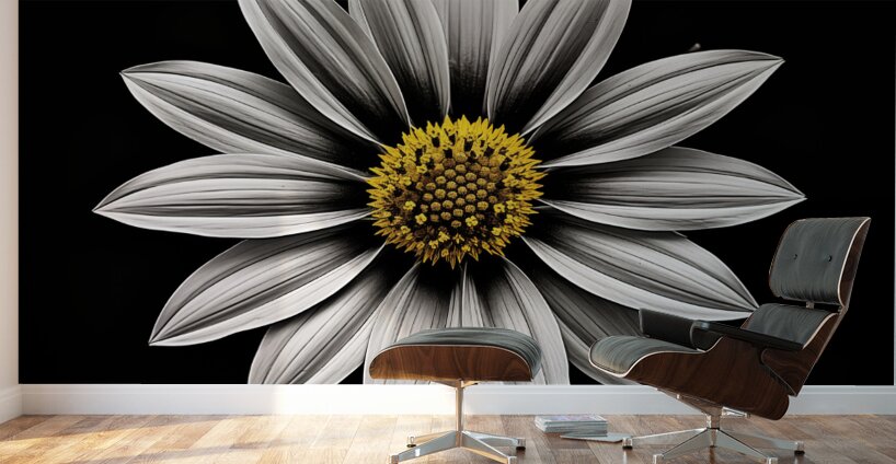 Resplendent – Luminous Daisy Monochrome Art Print Wall Murals