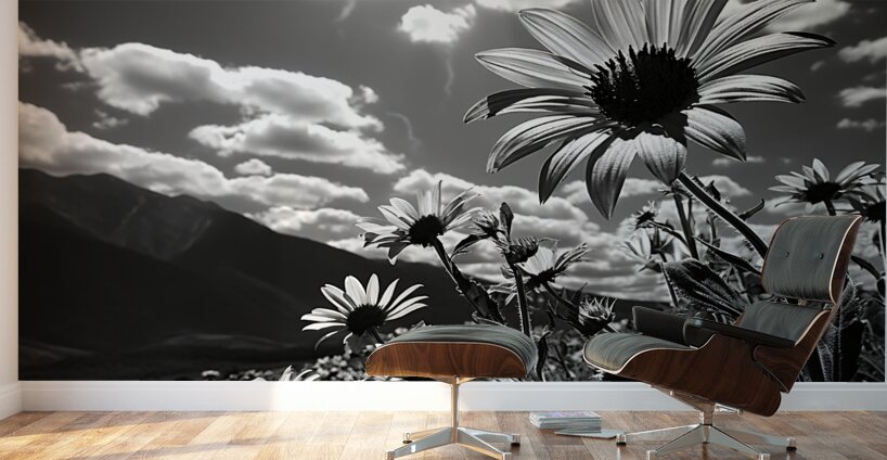Bloomscape – Wide Field Floral Monochrome Art Print Wall Murals