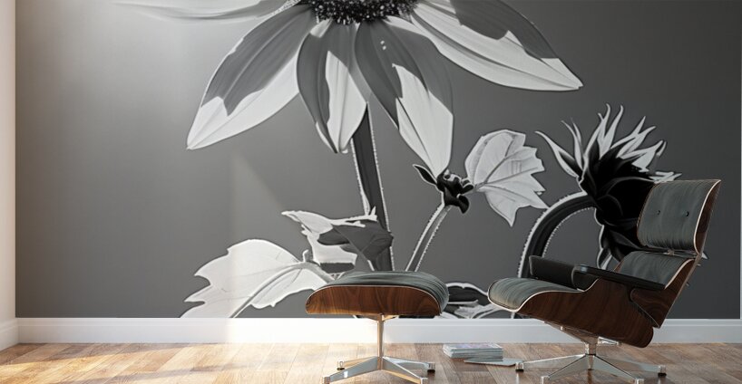 SPF - Sunlit Sunflower Monochrome Art Print Wall Murals