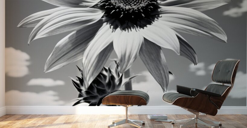 Vitamin D - Black & White Sunflower Art Print Wall Murals