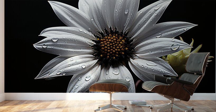 Majestic Macro – Monochrome Sunflower Close-Up Art Print Wall Murals