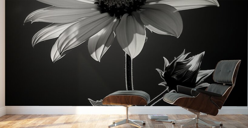 The Grace of Golden Hours – Monochrome Floral Art Print Wall Murals