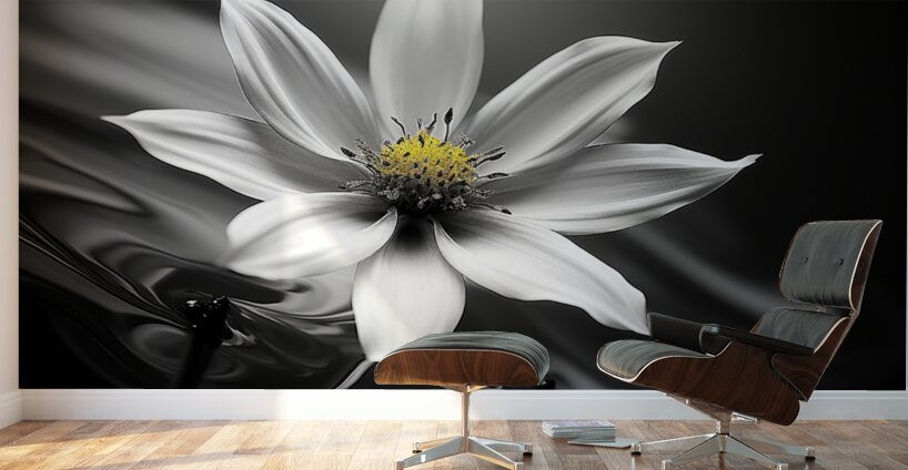 Eclipsed in Bloom – Monochrome Floral Art Print Wall Murals