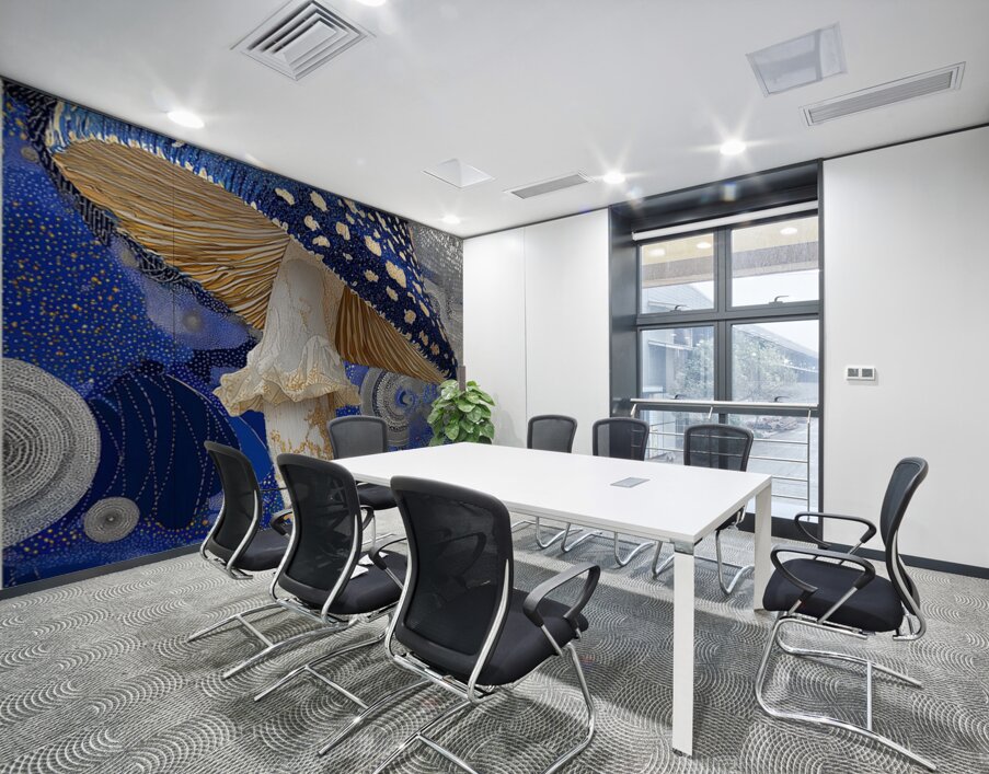 Celestial Cap – Blue Cosmic Mushroom Abstract Print Wall Printing